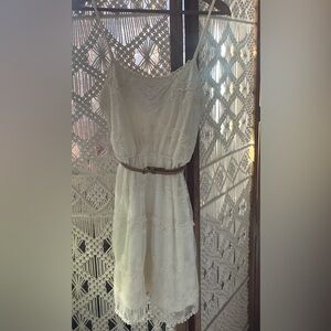 Elegant White Lace Dress with Belt